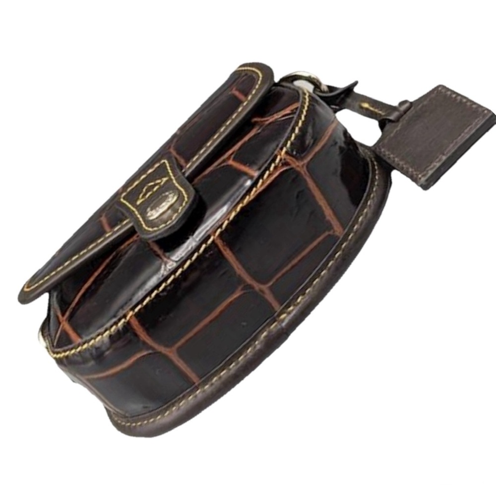 🦆Dooney & Bourke Croc- Embossed Leather Brown Cognac Mini Flap Crossbody🦆 - Picture 12 of 17